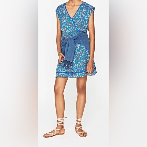Pepe Jeans vneck mini dress, XS floral, embroidery detail, ties at waist, Pretty - Picture 3 of 11